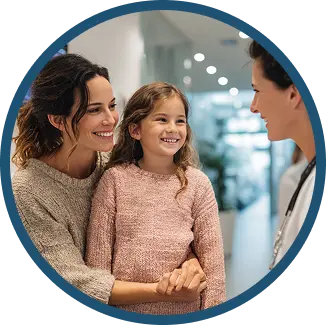 Gaucher disease management girl and mother speaking with doctor